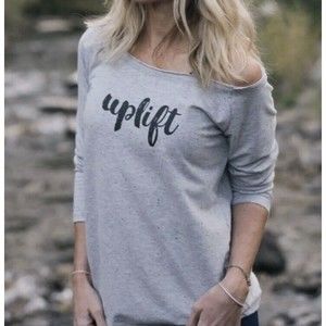 Zyia Active Womens Top Size S ? M ? Gray Speckle Spell Out UPLIFT Long Sleeve